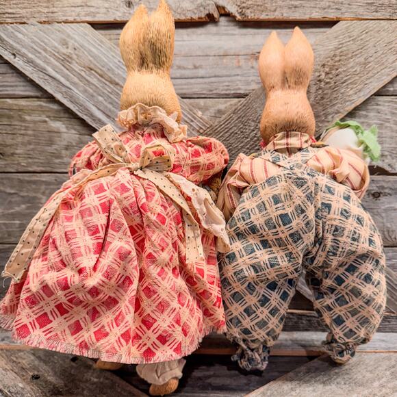 Pair of Vintage Anthropomorphic Mr and Mrs Easter Bunny-Bendable Soft Bodies - Picture 2 of 9